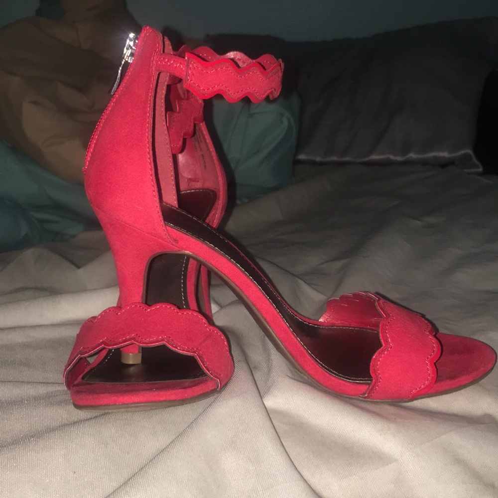 Red open toe heels